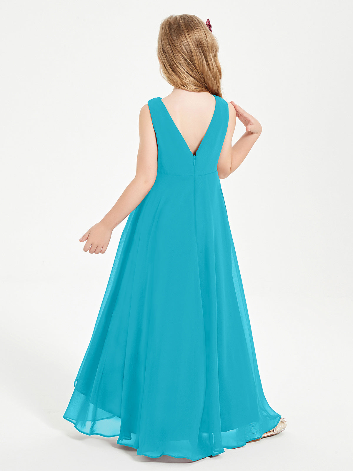 Modern Asymmetrical Cowl Neck Junior Bridesmaid Dresses Jade